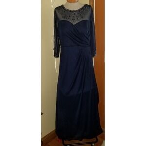Alex Evenings Embellished Chiffon A-Line Gown‎ Mother of Bride Groom 16P Navy
